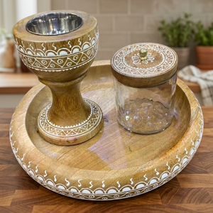 Juego de quemadores de incienso de madera hechos a mano con bandeja y contenedor de vidrio a un precio muy asequible en United Trade World. - Product Image 3