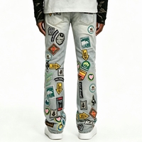 Jeans en denim pour hommes SOONREE, avec plusieurs patchs graphiques, pantalon de style streetwear, fabricant sur mesure OEM