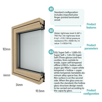 Fenêtre à battant minimaliste en bois recouvert d'aluminium SAYYAS, cadre fin, acier inoxydable, pour villa, école, certifiée Energy Star