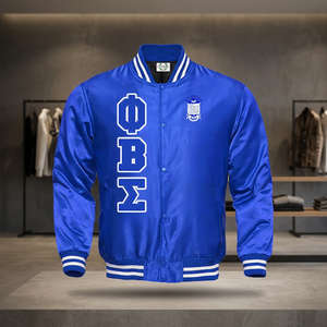 Vestes universitaires d'hiver personnalisées avec broderie de lettres, 100% polyester, satin de soie bleu, style baseball universitaire, fraternité grecque - Product Image 3