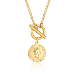 Collar con Colgante de Moneda de 18K Chapado en Oro con Corte Esmeralda y Cadena de Eslabones para Mujer, Joyería Clásica de Acero Inoxidable al por Mayor - Product Image 4