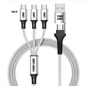 Produit cadeau populaire, câble de charge multi-prise 5 en 1, universel, en nylon tressé, chargeur USB multiple, 4 couleurs, 1,2 mètre/4 pieds - Product Image 1