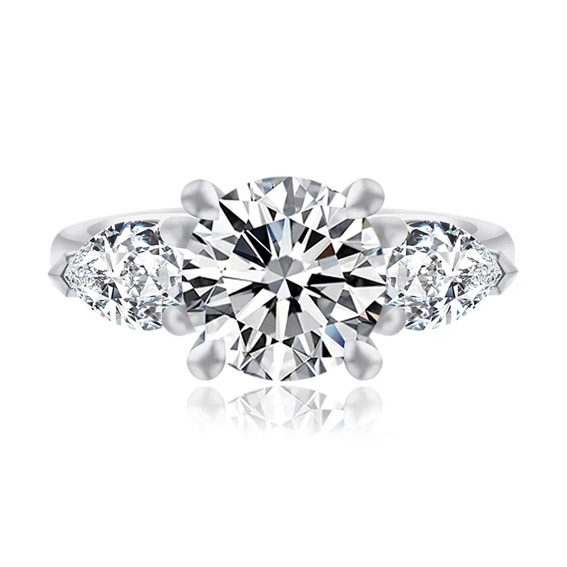 High Quality Jewelry Three Stone Rings 3EX Cut Round&Pear Cut Moissanite Diamond Ring Engagement Ring Perfect Gift