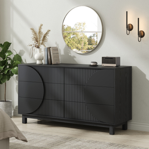 <span class=keywords><strong>Commode</strong></span> moderne à 6 tiroirs cannelés, <span class=keywords><strong>commode</strong></span> moderne de 60 pouces de large, organisateur de vêtements avec 6 tiroirs profonds, armoire de rangement - Product Image 1