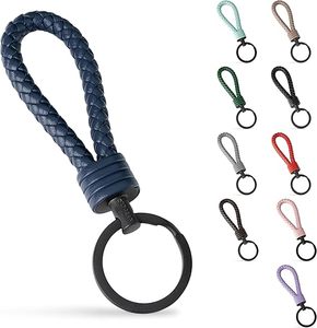 Porte-clés en cuir PU tressé de qualité supérieure avec anneau en acier inoxydable, accessoire de mode pour clés de voiture, sacs à main et sacs, pour femmes et hommes - Product Image 2