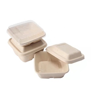 disposable sugarcane bagasse paper tableware eco friendly fast food takeaway lunch box meal bento box paper plate