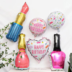 Venta al por mayor lápiz labial globo de aluminio esmalte de uñas globo niñas maquillaje belleza tema decoración de fiesta de <span class=keywords><strong>cumpleaños</strong></span> - Product Image 1