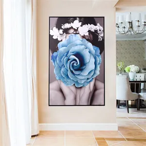Personalizado foto hermosa flor y las mujeres enmarcado lienzo de impresión de envío de la gota