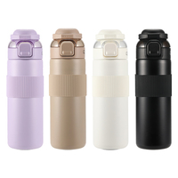 Gourde isotherme personnalisée avec logo, 700 ml, double paroi en acier inoxydable, étui en silicone, classique pour boissons chaudes et froides