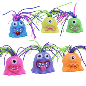 New design OEM Squeeze toys scream monster stress relief toys light up pull hair and 6 sound effects Squishy novelty toys