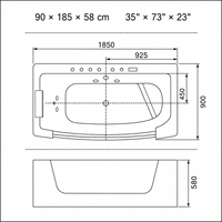 Bañera de Hidromasaje de Lujo en Forma de D de Acrílico de 35x73 Pulgadas con Reposacabezas Blanco y Panel Frontal de Vidrio Transparente