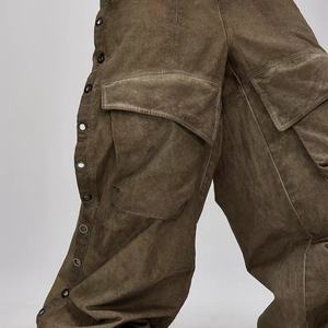 Pantalon large de style vintage pour homme, streetwear hip-hop, lavage sale, vêtements de travail baggy, jeans, faible MOQ - Product Image 3