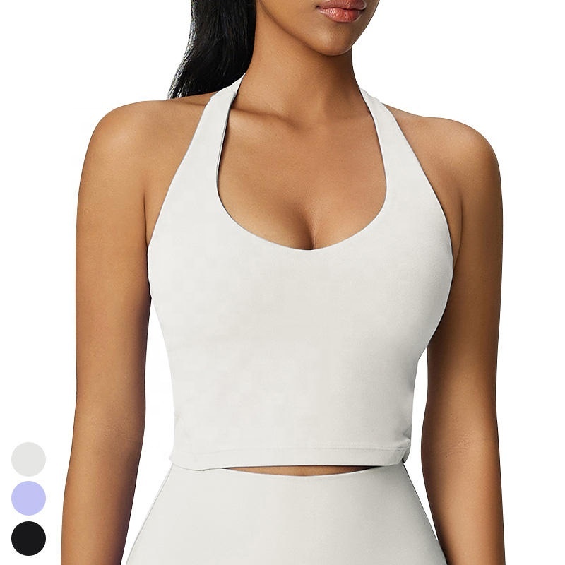 New High Support Hanging Neck Deep U Backless Sports Underwear Sleeveless Gym Fitness Top Sports Bra Yoga Tank Top for Women