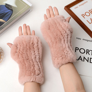 Mitaines en tricot personnalisées de haute qualité, <span class=keywords><strong>gants</strong></span> d'hiver en fourrure de Chinchilla sans doigts pour femmes, <span class=keywords><strong>gants</strong></span> en vraie fourrure de lapin Rex - Product Image 4