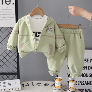 Ensemble de vêtements printemps-automne pour bébé garçon 2026, nouveau modèle, décontracté, à capuche, manches longues, trois pièces, <span class=keywords><strong>en</strong></span> polyester/coton uni, motif dessin animé pour enfants - Product Image 3