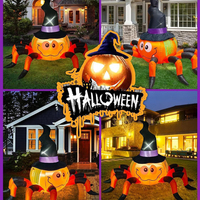 Sombreros de Bruja, Calabazas y Arañas Inflables de Halloween con Luces LED para Decoración de Jardín Exterior