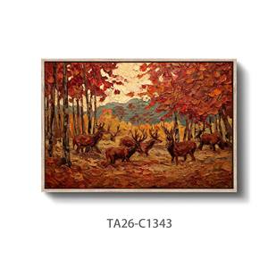 Arte de Pared en Lienzo con Diseño de Bosque Rojo Otoñal, Cuadro Enmarcado Moderno para Sala de Estar, Pintura Decorativa Colgante con Paisaje Otoñal - Product Image 6