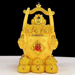 Ciotola del Tesoro in Stile Cinese, Barile Dorato, Salvadanaio in Stile Cinese, Decorazione Portafortuna, Ornamenti per Vetrinetta Vini in Resina - Product Image 3