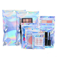 Sac d'emballage avec fermeture éclair d'un côté, transparent, scellé, en aluminium holographique et plastique, pochette à bijoux réutilisable arc-en-ciel