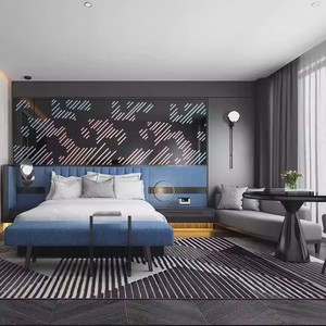 ชุดเฟอร์นิเจอร์ห้องนอนโรงแรมอพาร์ทเมนท์สไตล์โมเดิร์นจากโรงงานโดยตรง เตียงคิงไซส์/ควีนไซส์ พร้อมโครงเตียงแบบออตโตมัน หัวเตียงบุผ้า โต๊ะข้างเตียง - Product Image 4