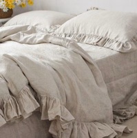 Ensemble de literie à volants de 3, housse de couette à volants en lin et deux taies d'oreiller de 100% bio, ensemble de literie Queen King Twin XL toutes tailles