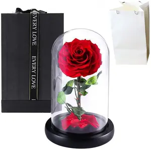 Yunnan hot selling Fresh flowers Preserved Rose Glass Dome Real Flower Forever Love Wedding Favor Gifts For Valentines day