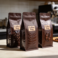 Sachet personnalisé à fond plat avec fermeture éclair, auto-scellant, à fond stable, pour l'emballage de grains de café, avec valve de dégazage