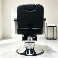Fauteuil de barbier classique noir robuste, hydraulique, inclinable et pivotant, avec repose-pieds et appui-tête, pour salon de coiffure masculin