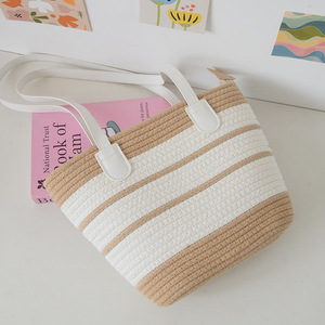 Women's Woven Tote Bag Horizontal <b>Square</b> Bohemian Summer Beach Bag Large Capacity Cotton Striped Design - Product Image 2