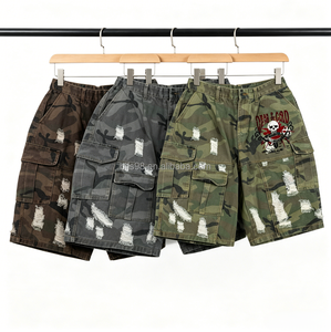 Pantalones Cortos Cargo de Camuflaje para Hombre, Diseño Desgarrado, Cintura Media, Transpirables, Estilo Urbano, Servicio OEM Disponible - Product Image 1