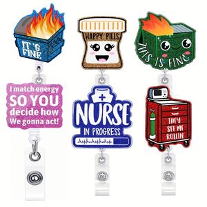 Porta credenciales retráctil X57 con diseño de llama y botella de medicina, estilo mixto, para estudiantes de enfermería, accesorios de enfermería y vida de enfermera - Product Image 1