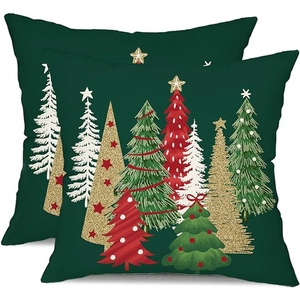 Fundas de almohada de Navidad, 18x18 pulgadas, Juego de <span class=keywords><strong>2</strong></span>. Diseño de árbol de Navidad verde. Fundas de almohada de Navidad de invierno. Ideal para la decoración del hogar - Product Image 1
