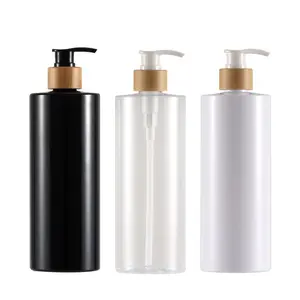 Flacone in plastica PET cilindrico da 300ml da 10 once con erogatore a pompa di bambù per olio essenziale di lozione per Gel doccia Shampoo