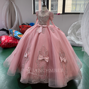 Robe de Quinceañera de luxe rose Mc037, robe de demoiselle d'honneur, corset perlé argenté, robe de bal illusion, appliques en dentelle, Sweet 15 Jancember - Product Image 4