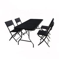 Gamboge Color 6ft 183cm BBQ Plastic Garden Outdoor Folding Long Chairs and Tables, Folding Bench Dining Table Set