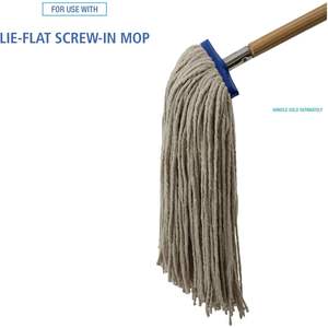 Mopa de microfibra blanca Boardwalk 724CEA de 24 oz con diseño de extremo cortado y plana, cesta de plástico y envoltura manual para pisos planos 724CEA - Product Image 2