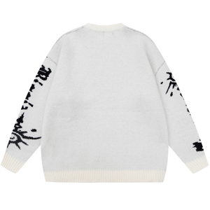 Pull-over personnalisé avec logo rétro anime en jacquard 100% coton, résistant aux plis, grande taille, style streetwear pour couple, hiver - Product Image 2