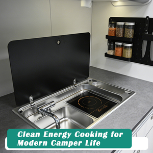 Combo de Fregadero y Placa de Inducción JDA para RV, con Tapa de Vidrio SS304, Grifo Integrado Incluido, para Caravana, Autocaravana, Cámper, Barco, Cocina Marina - Product Image 4