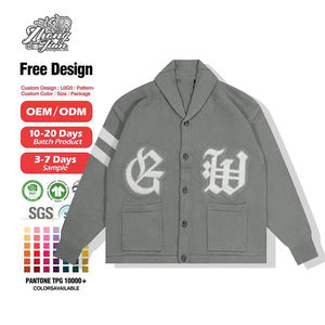 Cardigan en tricot à col rond pour <span class=keywords><strong>homme</strong></span> en coton avec un grand motif brodé sur une grande surface, boutonné surdimensionné - Product Image 2