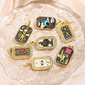 ステンレス製長方形ヴィンテージタロットペンダントパームムーンタグラインストーンチャームDIYジュエリーアクセサリー卸売 - Product Image 1