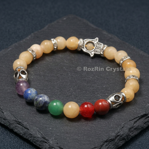 Buy Online Chakr Hamsha Yellow Aventurine Agate Gemstone <b>Bracelets</b>-Carved Engraved Art Collectible - Product Image 2