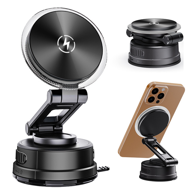 10W/15W Fast for Wireless Car Charger with Suction Base 360 Adjustable Folding Magnetic Phone Mount for Car Accessories