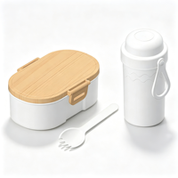 Ensemble de boîte à lunch japonaise ovale en bois grainé 600ML avec bouteille d'eau 360ML et cuillère