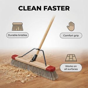 Heavy Duty 24" Outdoor <strong>Deck</strong> <strong>Brush</strong> with Steel Bracket, Sustainable FSC Wood Push Broom for Garden Patio &amp; Garage Cleaning - Product Image 1