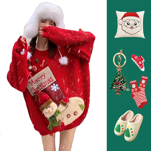 Hot Selling Theme Christmas Cartoon Short Outerwear Pullover Winter New Knitted <strong>Woolen</strong> <strong>Top</strong> Women's Three-dimensional Pattern - Product Image 1