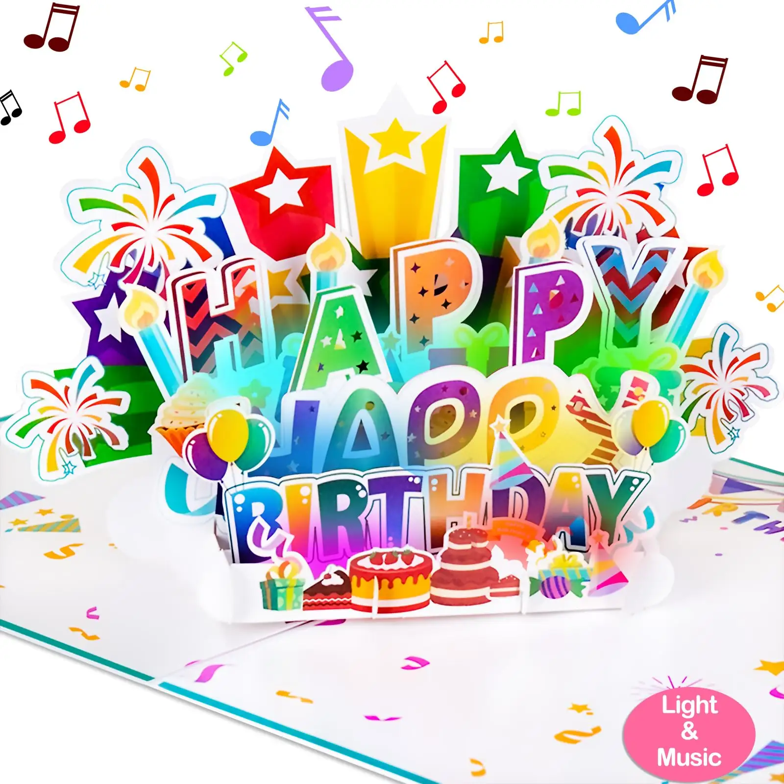 Large Birthday Card 3D Pop up Light and Music Happy Musical Birthday Gift Greeting Card for Men Women Kids