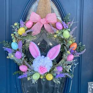 Decorazioni Pasquali <span class=keywords><strong>per</strong></span> la <span class=keywords><strong>Casa</strong></span>, Ghirlanda Floreale Rosa e Bianca <span class=keywords><strong>per</strong></span> Porta, Corona Pasquale con Croce - Product Image 2