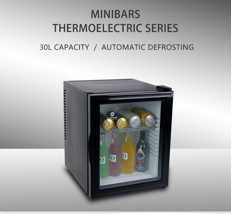 30L Hotel Mini Bar Refrigerator – Black Glass Door Auto-Defrost Compact Beverage Fridge - View 3