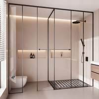 Venta Directa de Fábrica, Baños Prefabricados Modernos, Mamparas de Vidrio Personalizadas, Marco de Acero Inoxidable para Separación de Zonas Húmedas/Secas, Ducha
