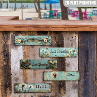 Letrero Metálico Largo con Diseño Floral de Libélula, Decoración Retro para Pared de Jardín en Color Verde Azulado, con Diseño de Flores e Insectos para Patio Trasero, Terraza y Casa de Campo